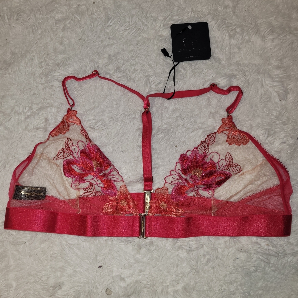 Honey birdette Christine red bralette see through lace adjustable xl lingerie